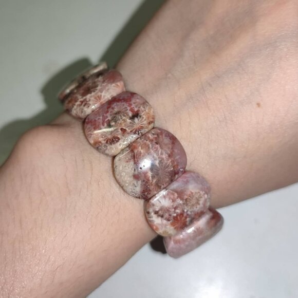 Coral Jade soft bangle bracelet natural crystal gift - Picture 5 of 6